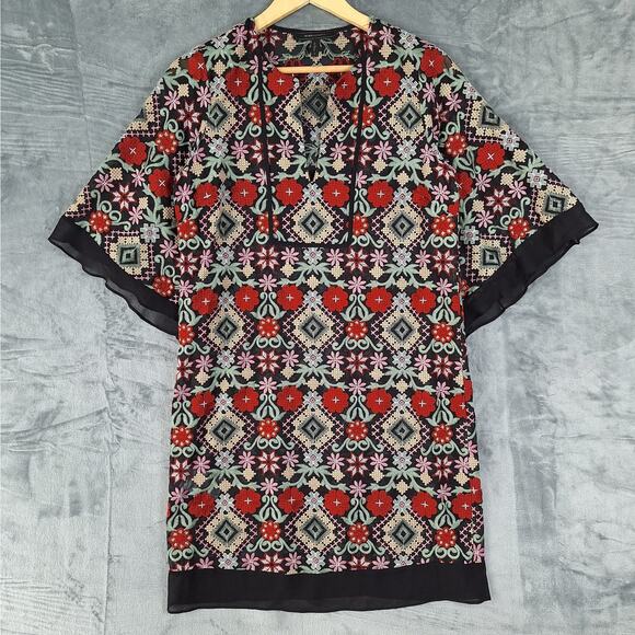 Womens Dress Small Tati Boho Chic Floral Embroidered Flare Festival Hippie Shift - Picture 1 of 7